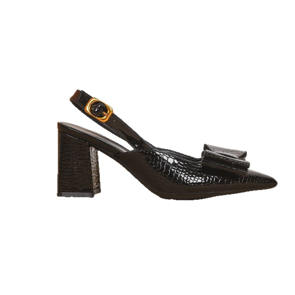 Croc Embossed Bow Slingback Block Heels