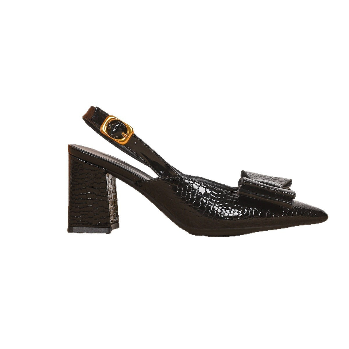 Croc Embossed Bow Slingback Block Heels