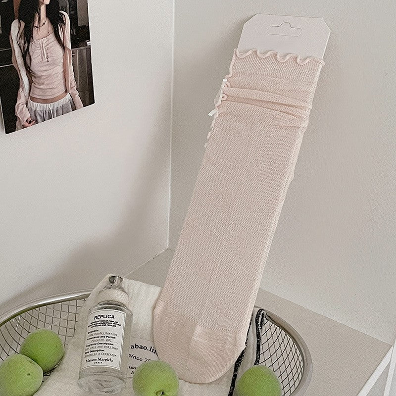 Coquette Mesh Socks With Ballet Bow Cuff - Pink