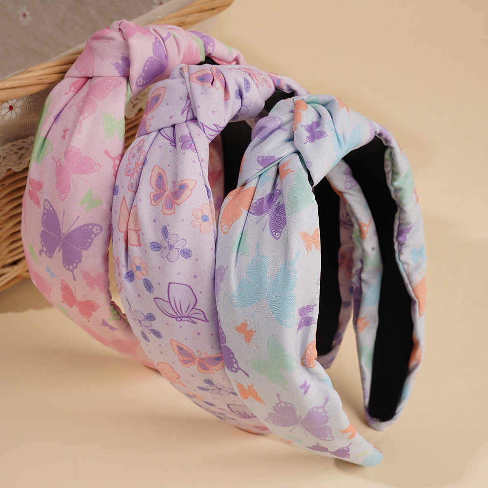 Butterfly Print Wide Knotted Headband