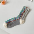 Folk Wave Stripe Cotton Crew Socks - White