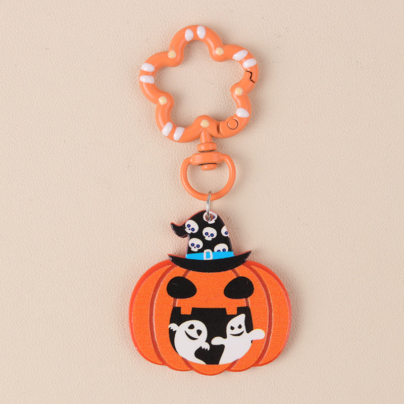 Glitter Pumpkin Patch Halloween Keychain - C10