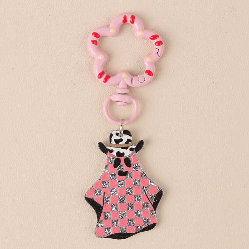 Glitter Pumpkin Patch Halloween Keychain - C2