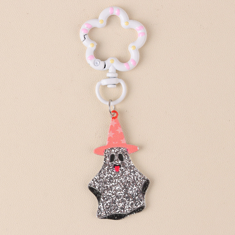 Glitter Pumpkin Patch Halloween Keychain - C3