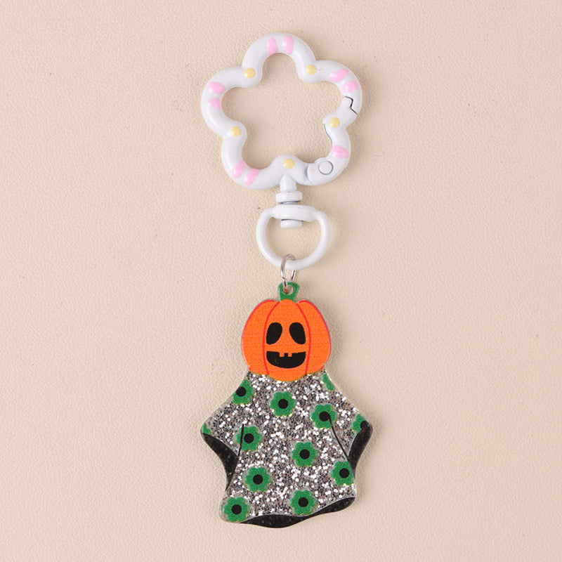 Glitter Pumpkin Patch Halloween Keychain - C4