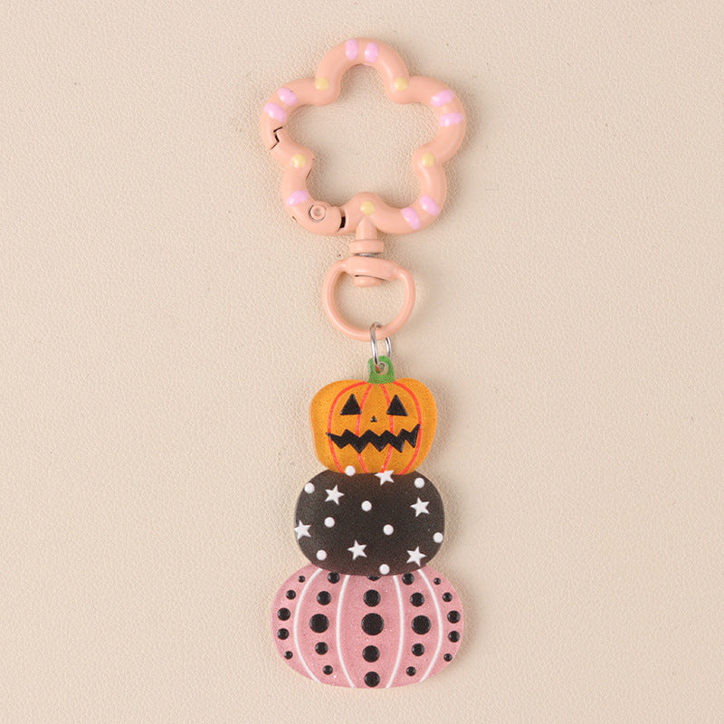Glitter Pumpkin Patch Halloween Keychain - C5