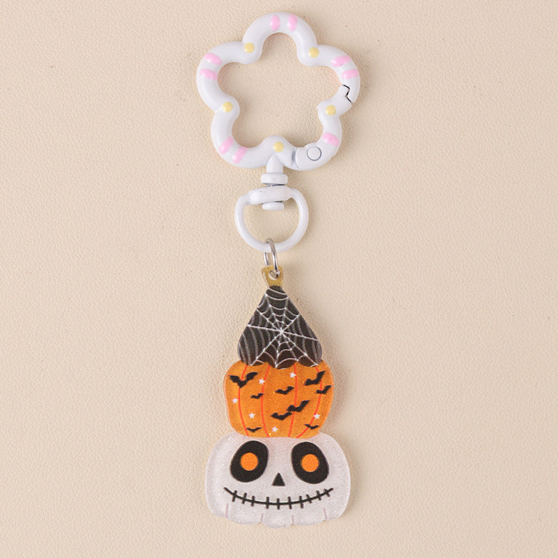 Glitter Pumpkin Patch Halloween Keychain - C6