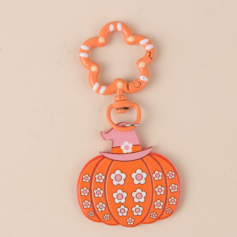 Glitter Pumpkin Patch Halloween Keychain - C7