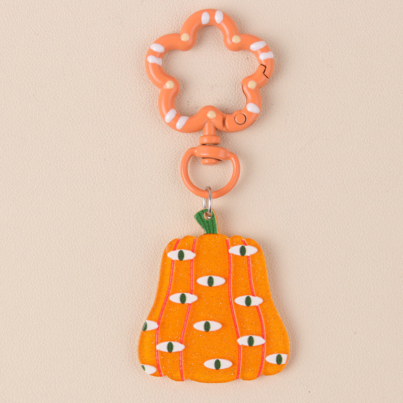 Glitter Pumpkin Patch Halloween Keychain - C8