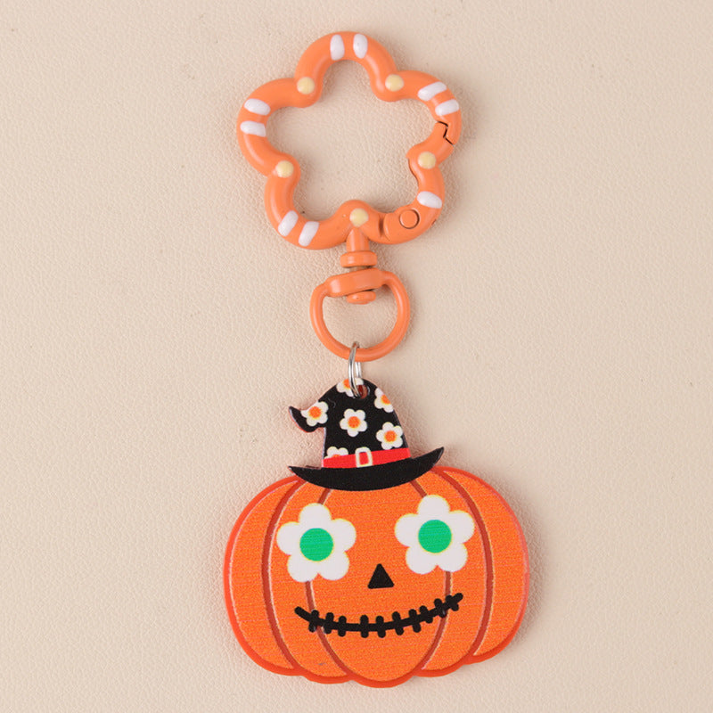 Glitter Pumpkin Patch Halloween Keychain - C9