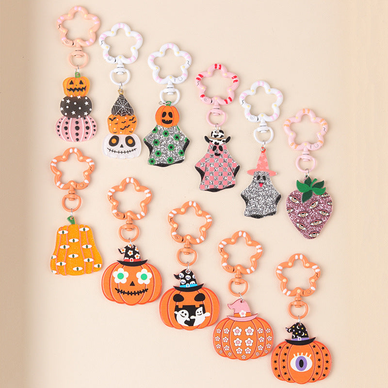 Glitter Pumpkin Patch Halloween Keychain