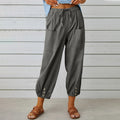 Button Cuff Cropped Pull On Trousers - DarkGray