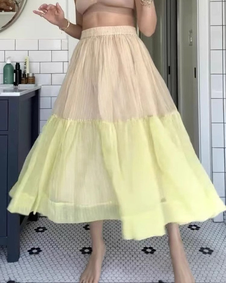 Two Tone Tiered Tulle Midi Skirt - Color - 1