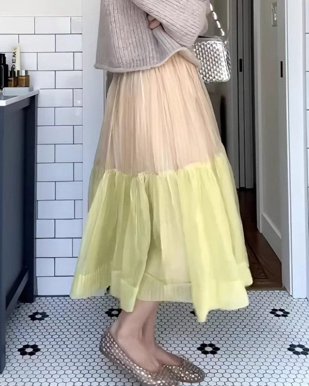 Two Tone Tiered Tulle Midi Skirt - Color - 2