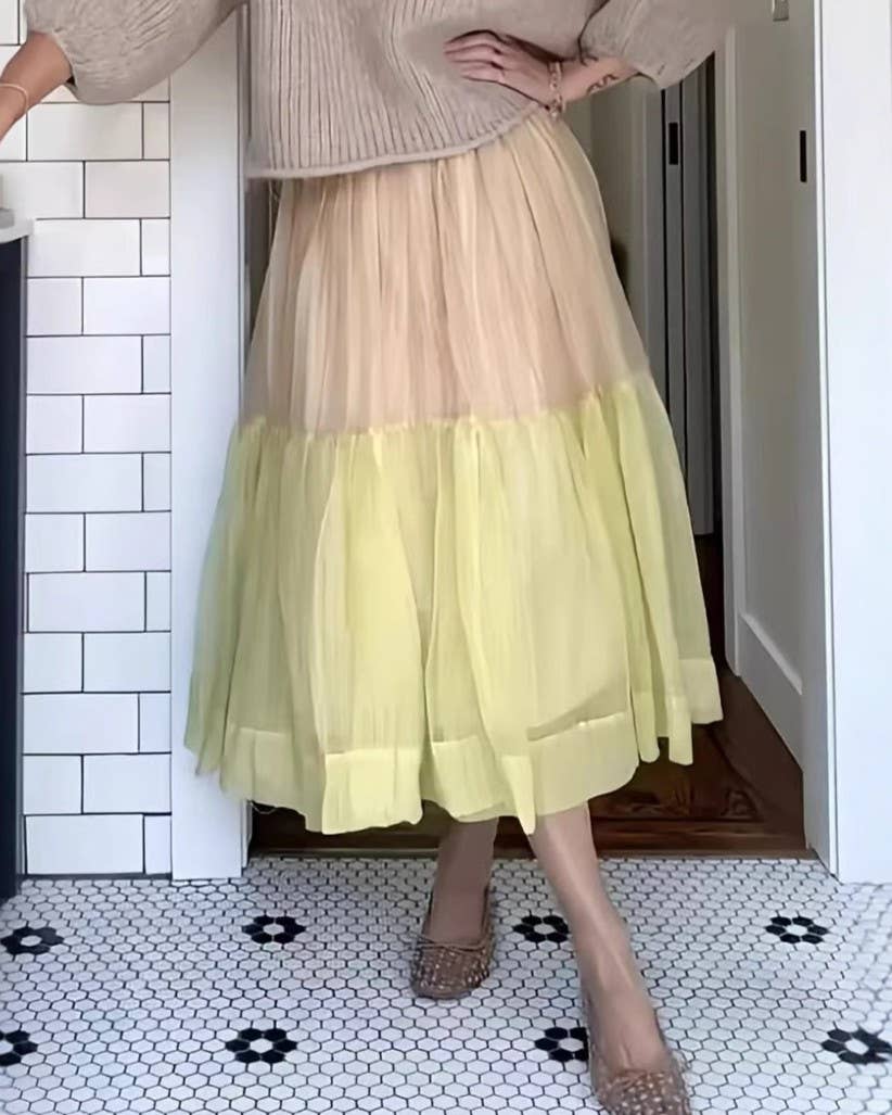 Two Tone Tiered Tulle Midi Skirt