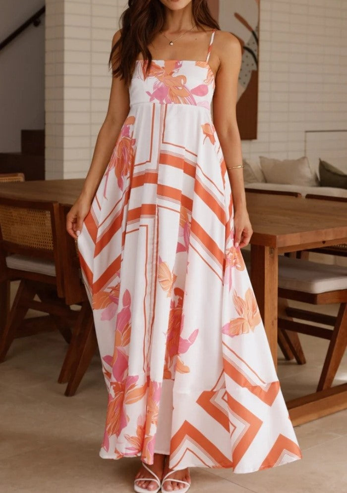 Floral Stripe Print Maxi Slip Dress