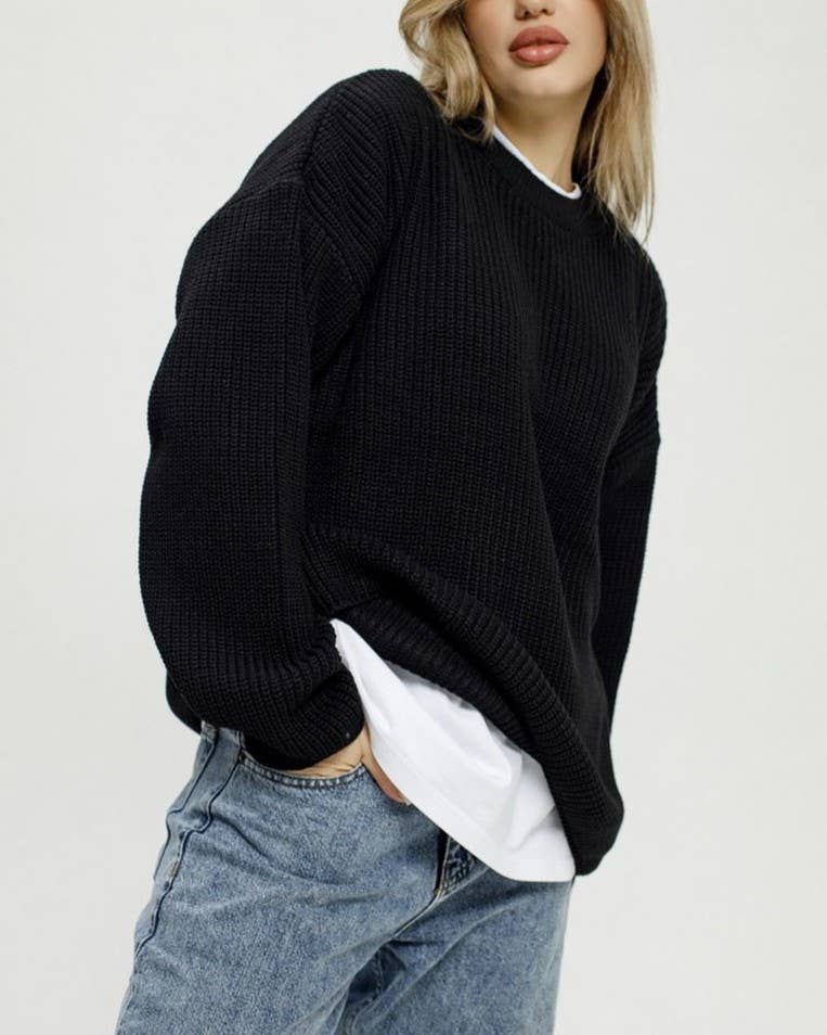 Slouchy Drop Shoulder Ribbed Pullover Sweater