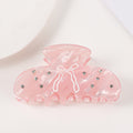 Rhinestone Bow Marbled Hair Claw Clip - Pink
