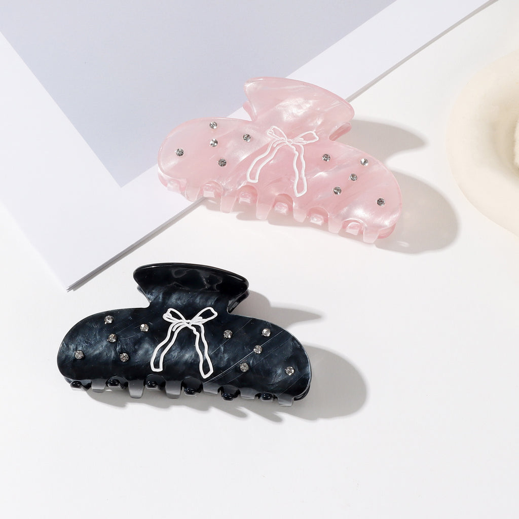 Rhinestone Bow Marbled Hair Claw Clip