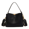 Pebbled Bucket Bag with Wide Guitar Strap - Black