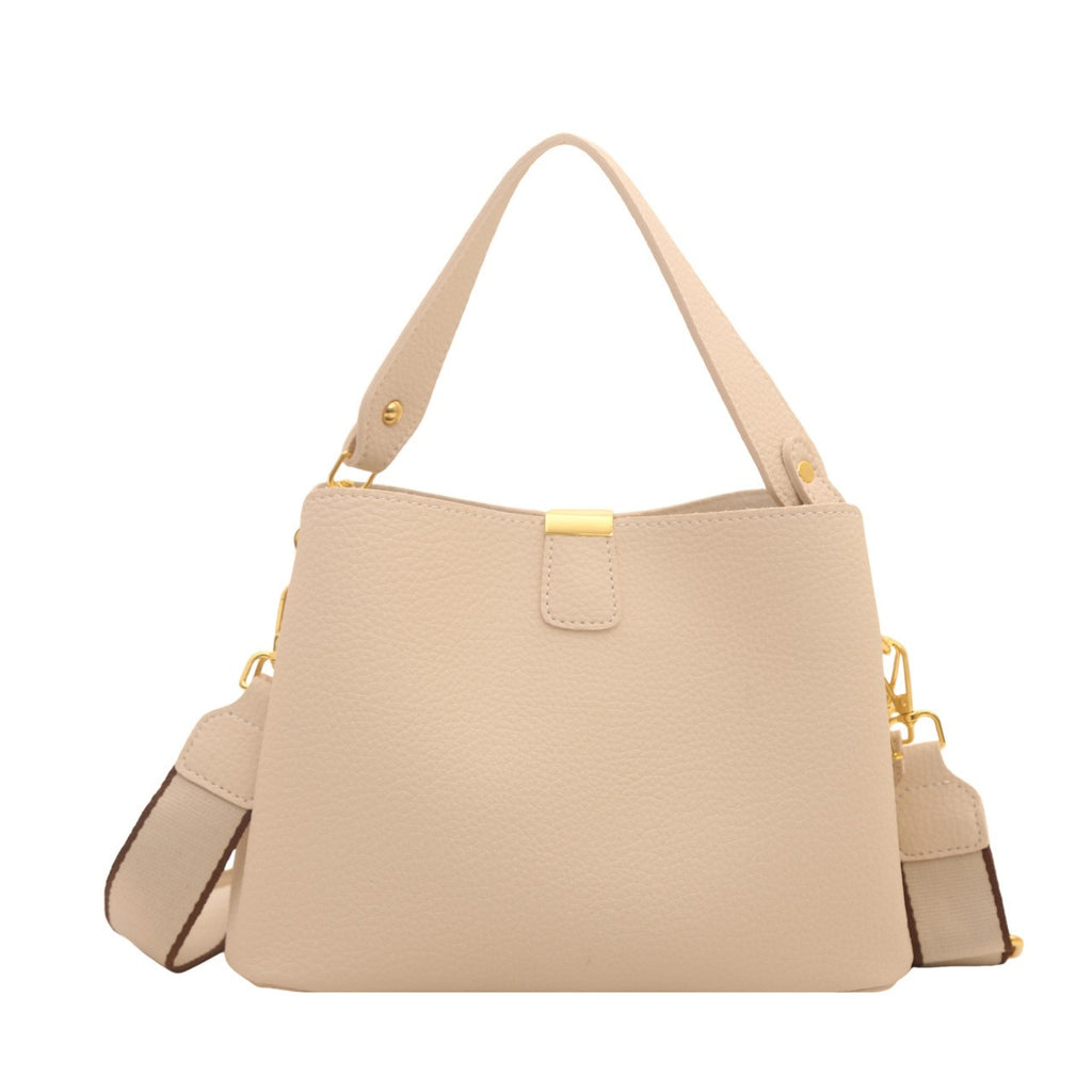 Pebbled Bucket Bag with Wide Guitar Strap