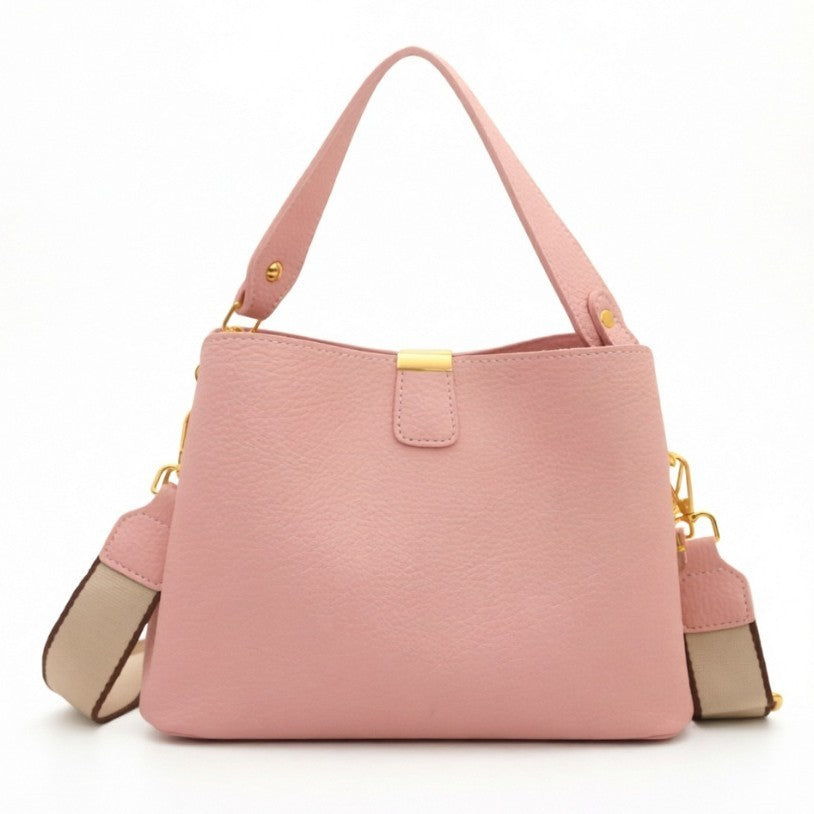 Pebbled Bucket Bag with Wide Guitar Strap