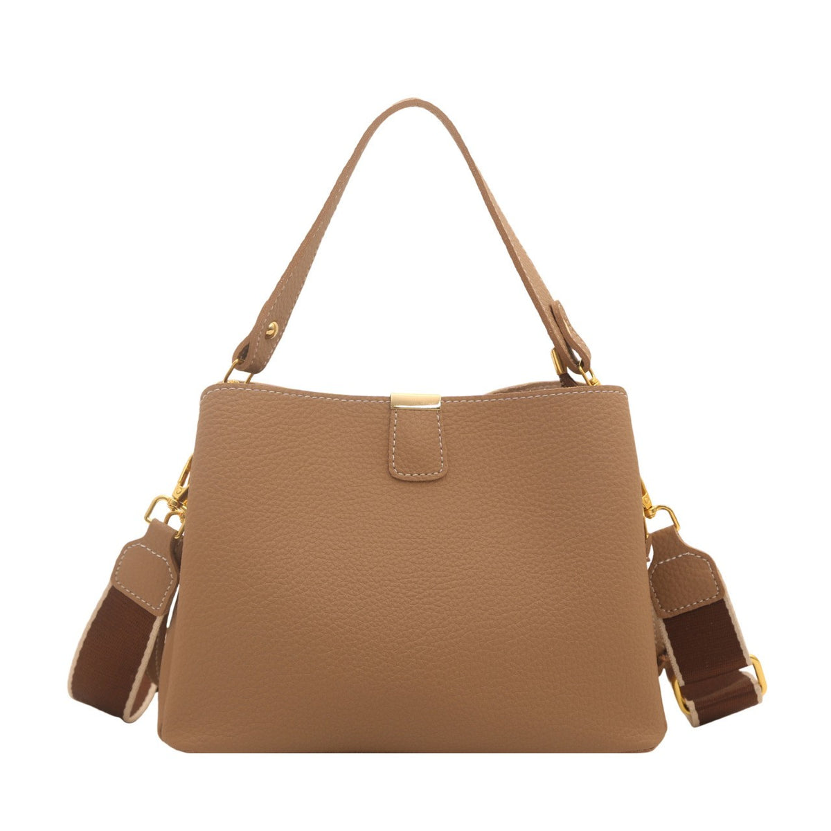 Pebbled Bucket Bag with Wide Guitar Strap