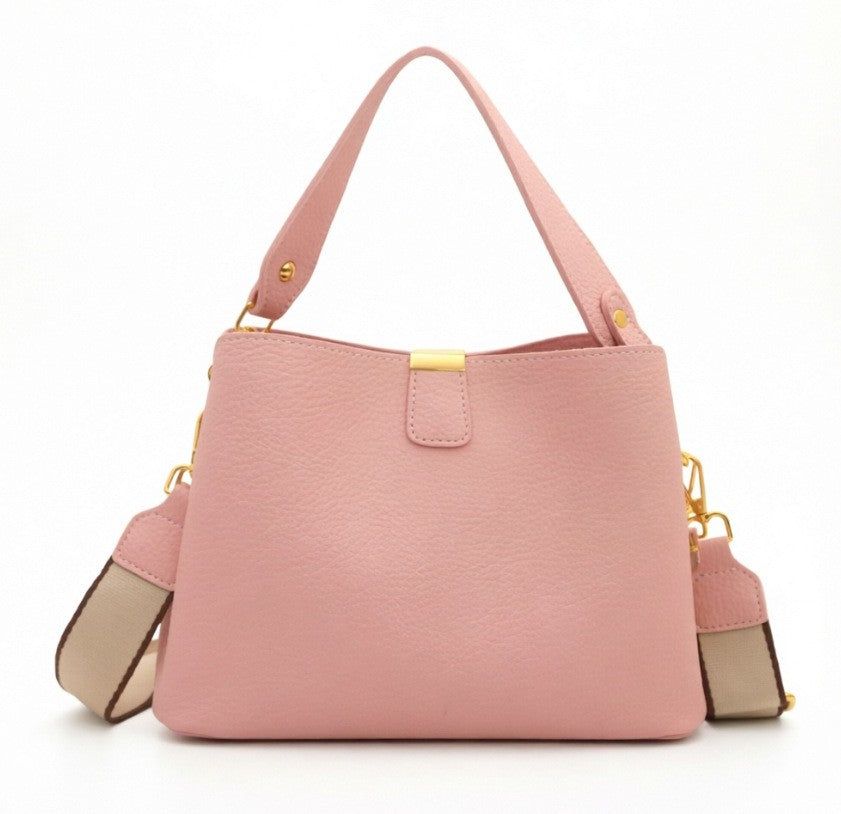 Pebbled Bucket Bag with Wide Guitar Strap