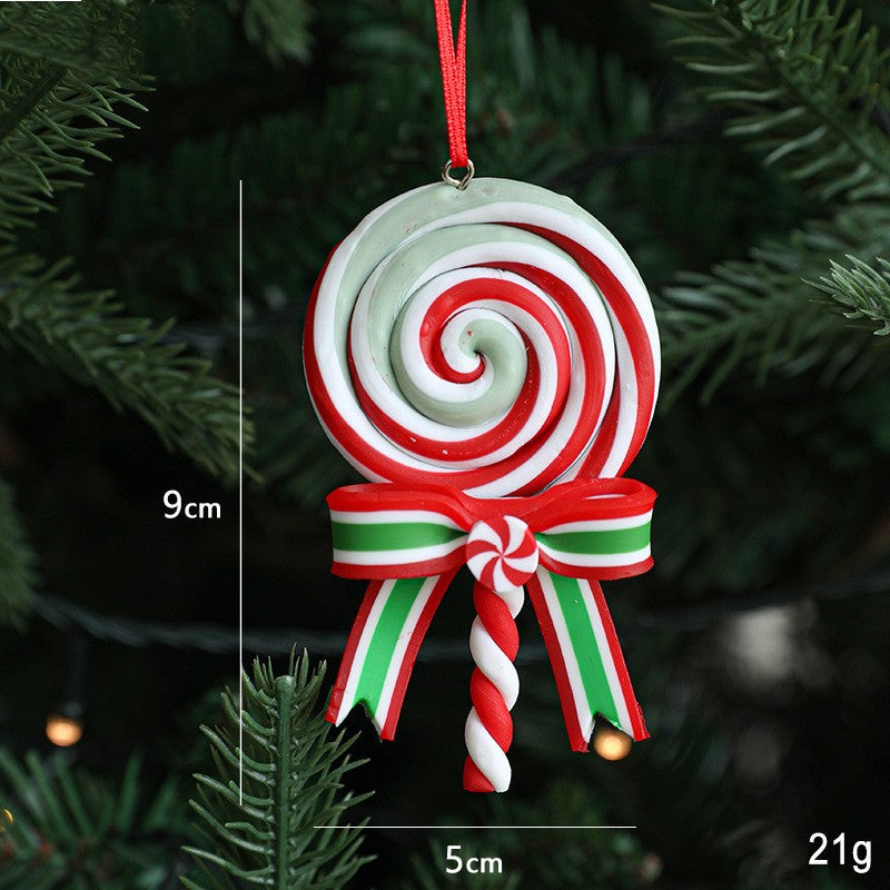 Polymer Clay Candy Cane Lollipop Tree Ornaments - D