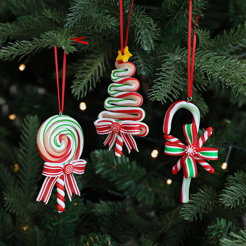 Polymer Clay Candy Cane Lollipop Tree Ornaments