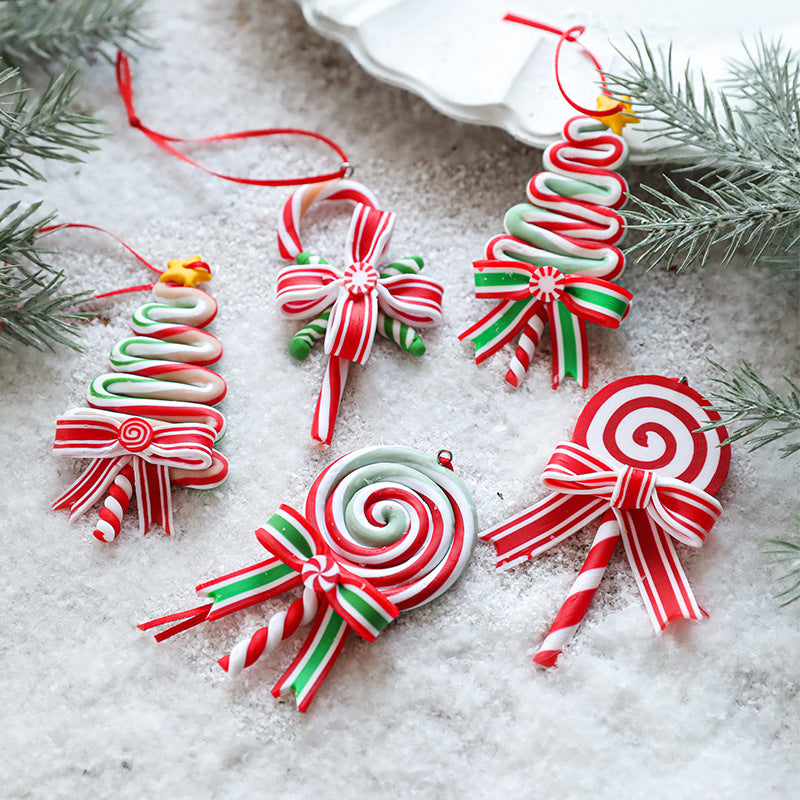 Polymer Clay Candy Cane Lollipop Tree Ornaments - view 1