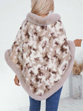 Faux Fur Trim Poncho Cape - Apricot