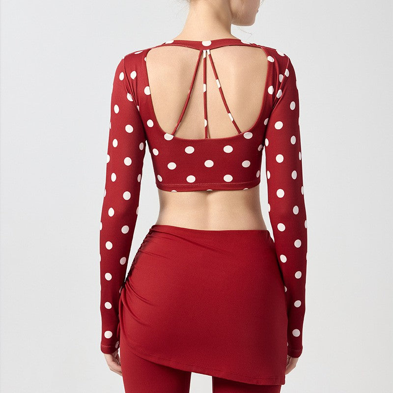 Wrap V-Neck Strappy Back Cropped Long Sleeve Yoga Top