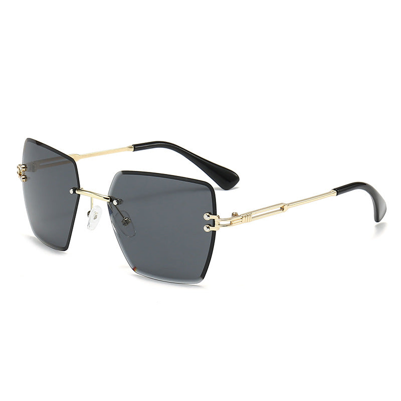 Rimless Oversized Square Sunglasses - 01Black