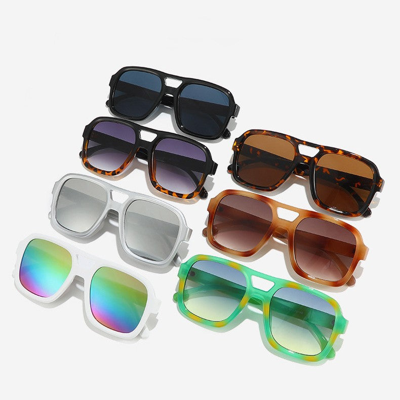 Double Bridge Oversized Square Sunglasses - Black