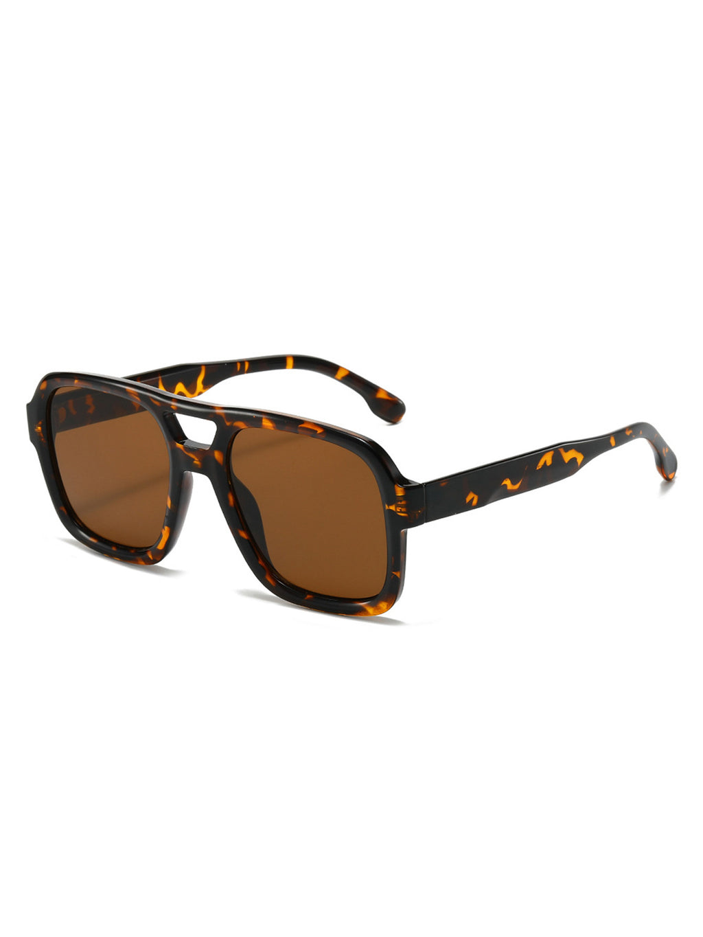 Double Bridge Oversized Square Sunglasses - Leopard