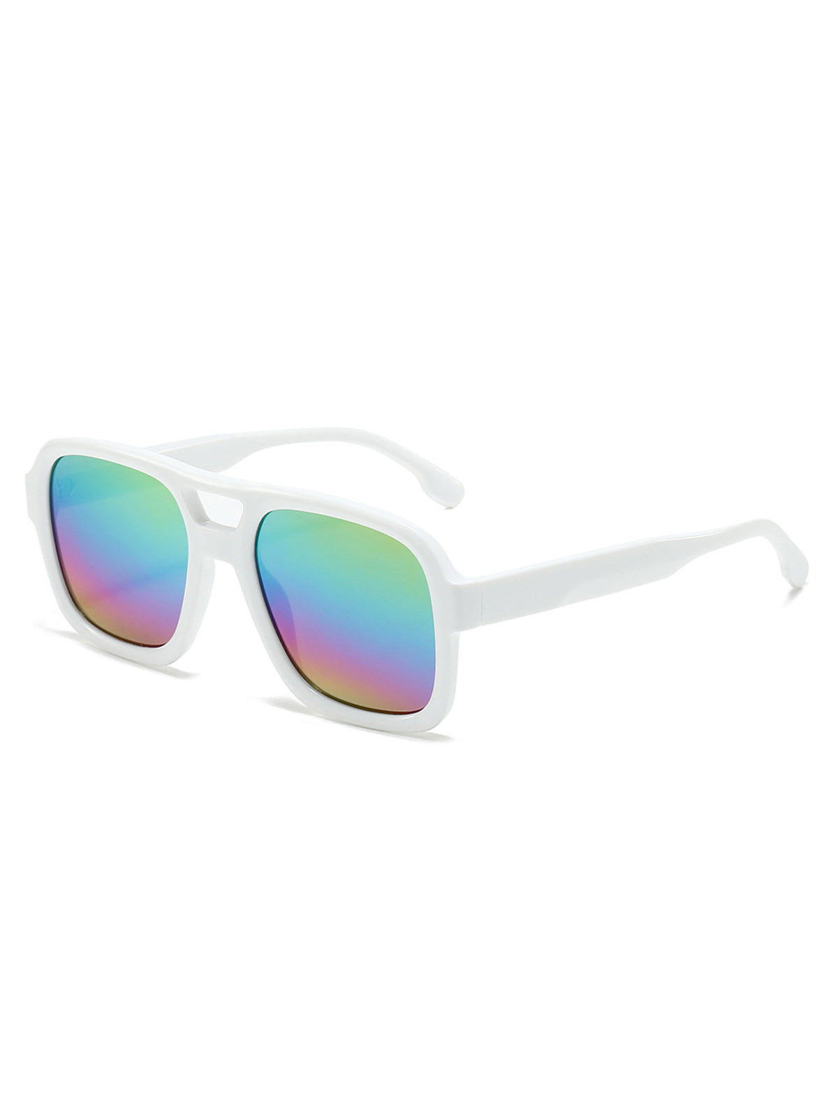Double Bridge Oversized Square Sunglasses - White