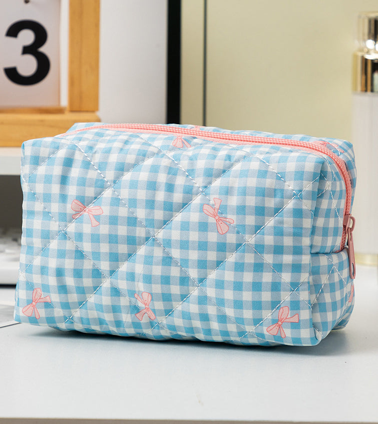 Padded Quilted Zip Cosmetic Pouch - Blue