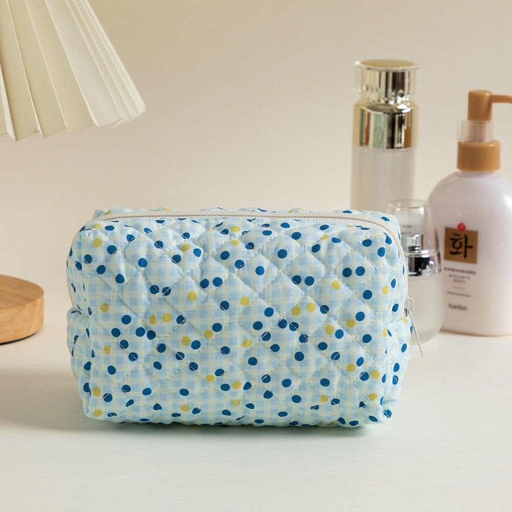 Padded Quilted Zip Cosmetic Pouch - BlueDots