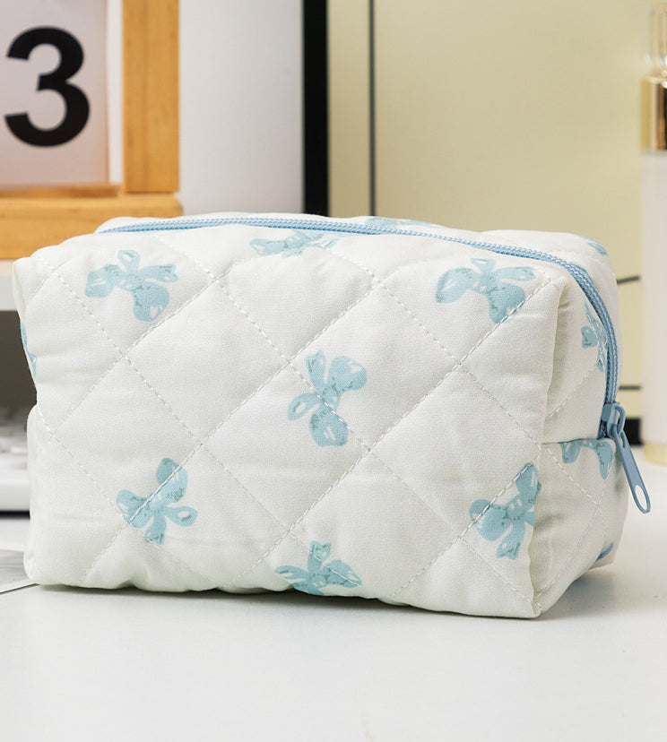 Padded Quilted Zip Cosmetic Pouch - Bowblue
