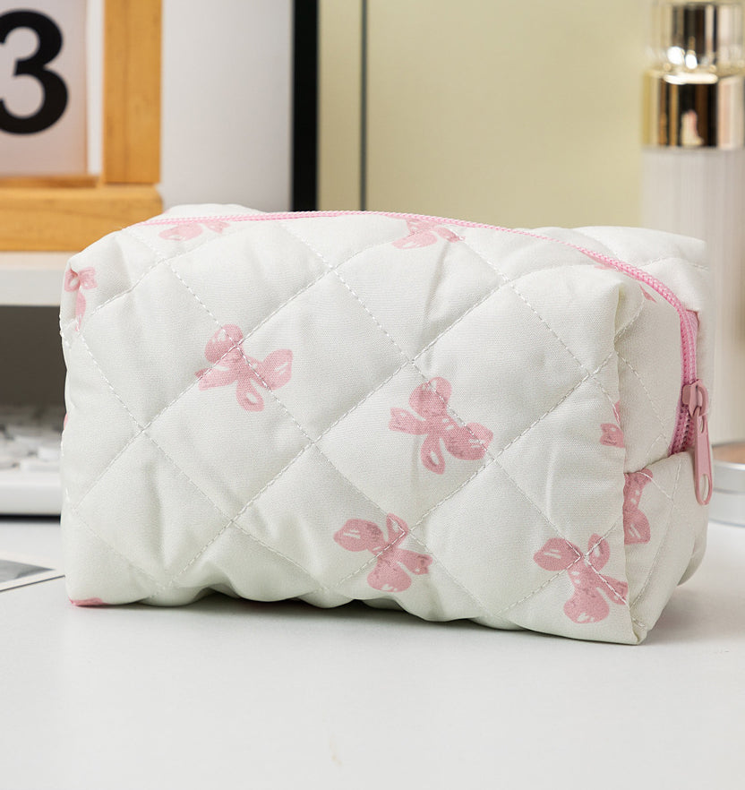 Padded Quilted Zip Cosmetic Pouch - Bowpink