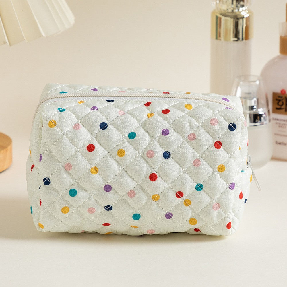 Padded Quilted Zip Cosmetic Pouch - Cdots