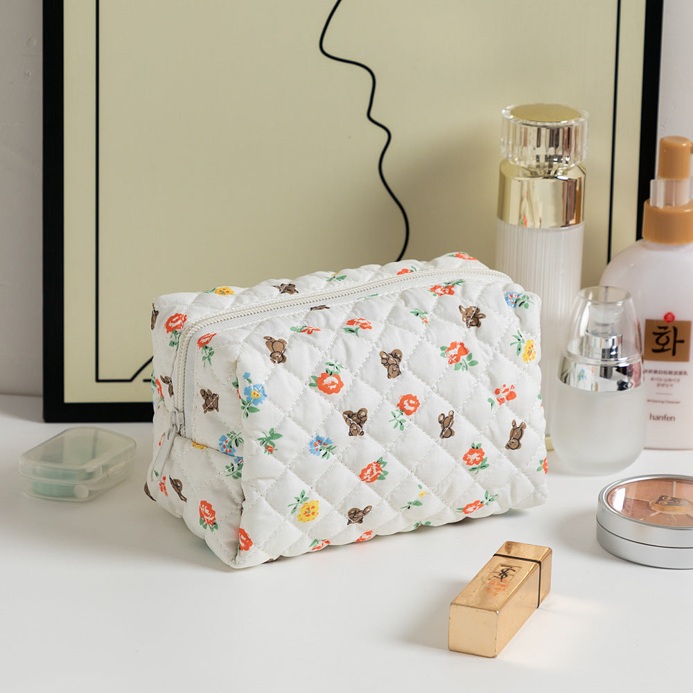 Padded Quilted Zip Cosmetic Pouch - FBear