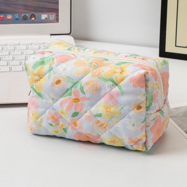 Padded Quilted Zip Cosmetic Pouch - Oflower