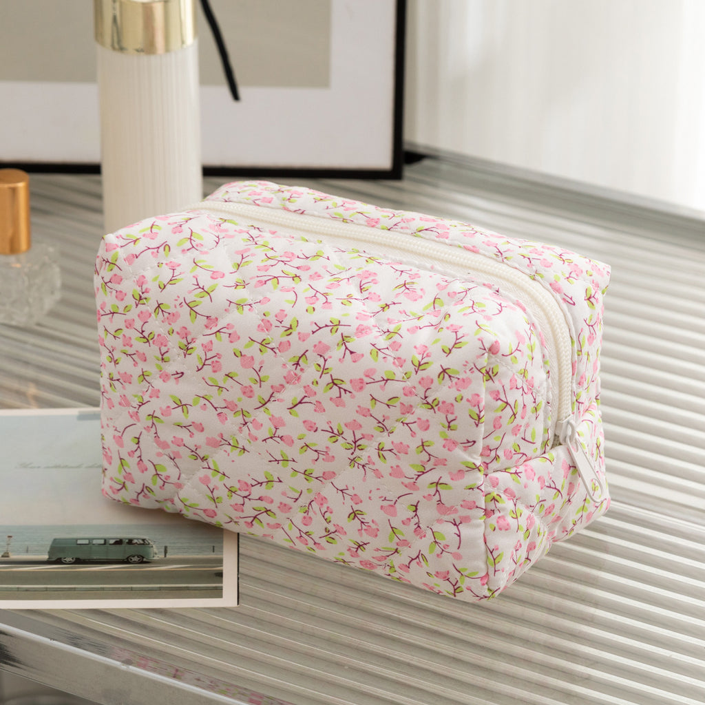 Padded Quilted Zip Cosmetic Pouch - PKfloral