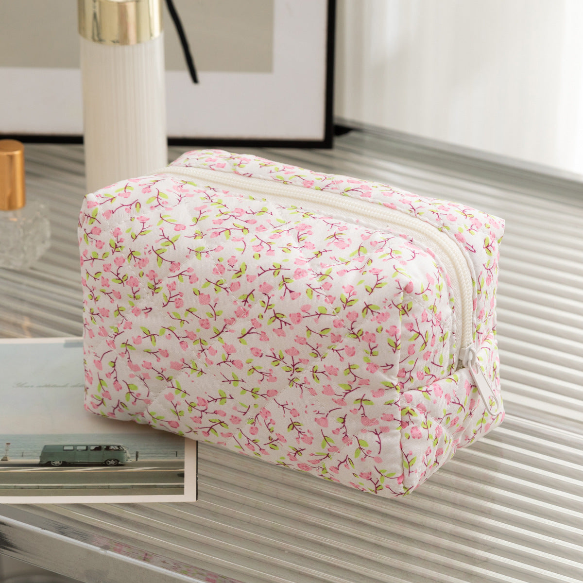 Padded Quilted Zip Cosmetic Pouch - PKfloral