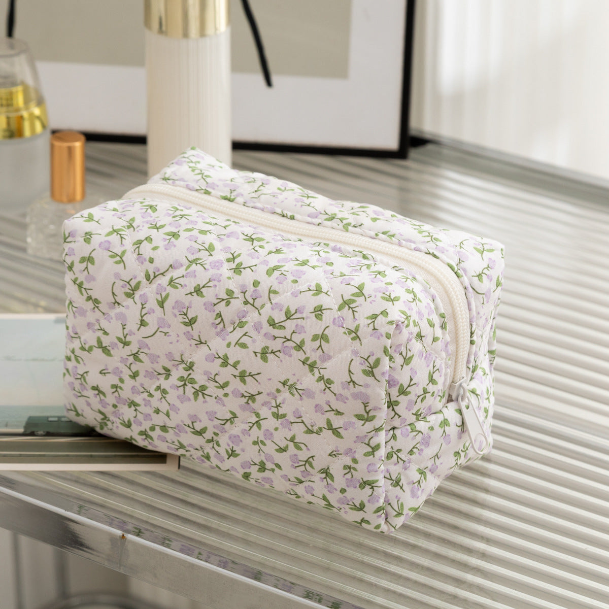 Padded Quilted Zip Cosmetic Pouch - Pfloral