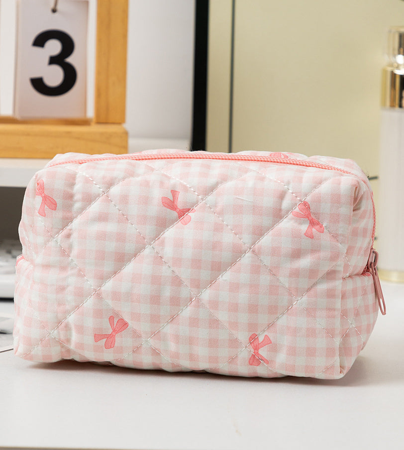 Padded Quilted Zip Cosmetic Pouch - Pink