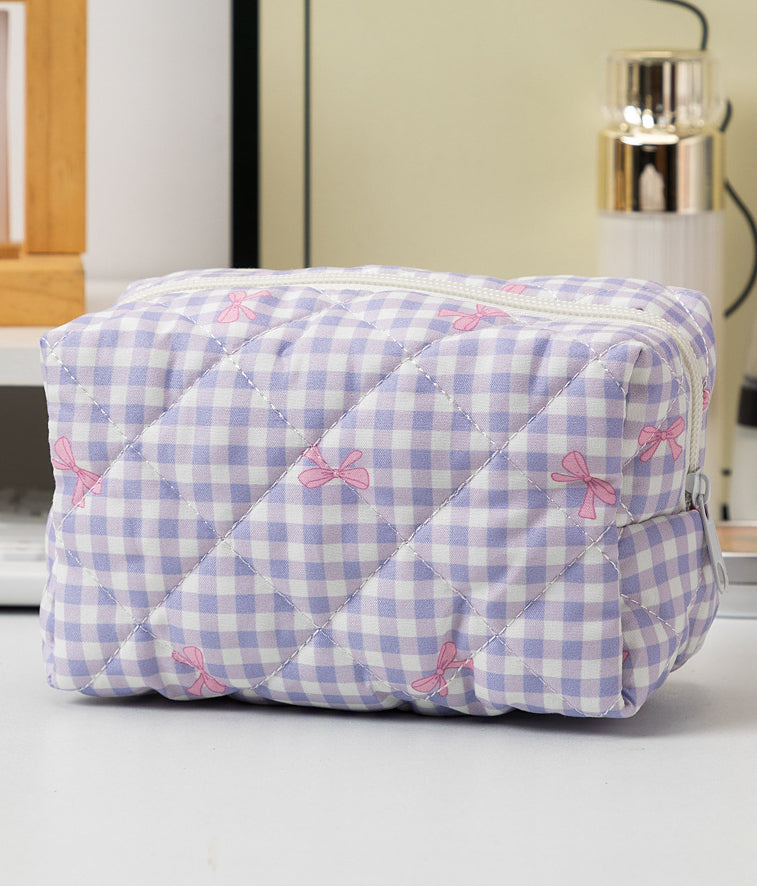 Padded Quilted Zip Cosmetic Pouch - Purple