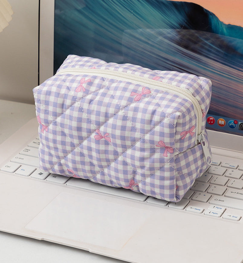 Padded Quilted Zip Cosmetic Pouch - Purple - 1